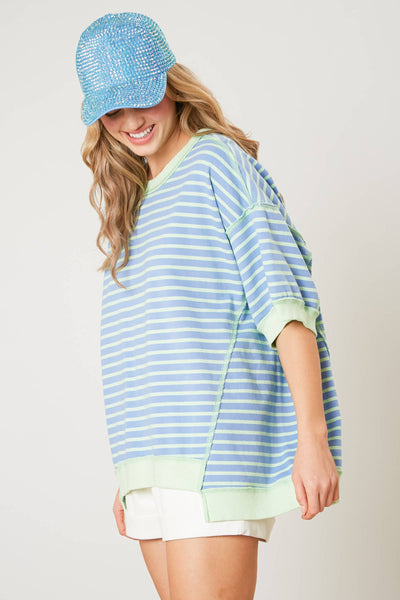 Fantastic Fawn - Periwinkle Striped French Terry Top