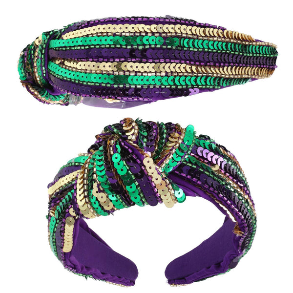 Mardi Gras Sequin Embellished Knotted Headband