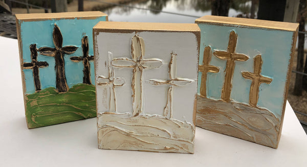 4x6 Easter "On Calvary" hand painted textured wood block: White