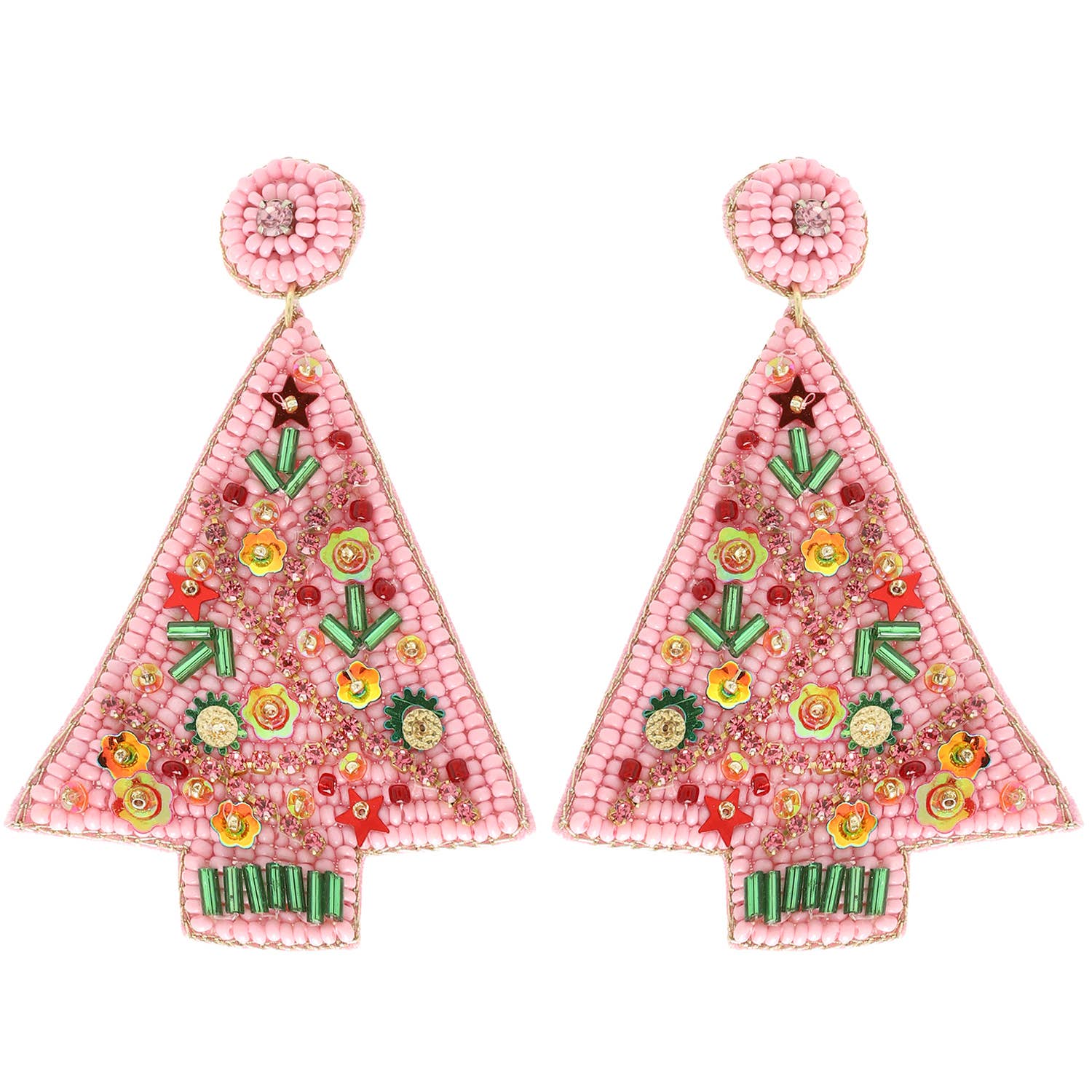Sophia Collection - Christmas Tree Jeweled Post Earrings : Pink