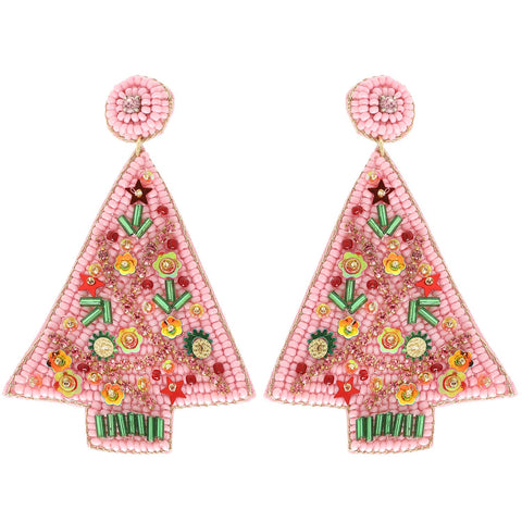 Sophia Collection - Christmas Tree Jeweled Post Earrings : Pink