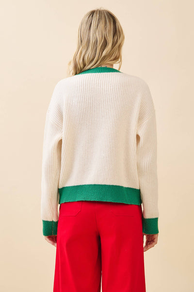 GeeGee x Lovelo - 'Merry & Bright' Knit Sweater CT52384: Cream/Green / M