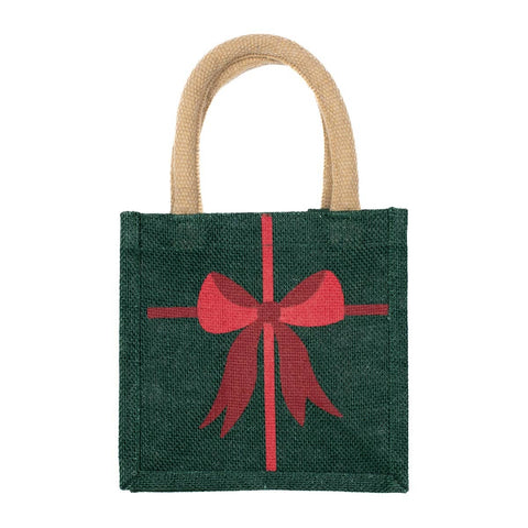 The Royal Standard - Christmas Bow Petite Gift Tote   Dark Green/Red   7x7x5
