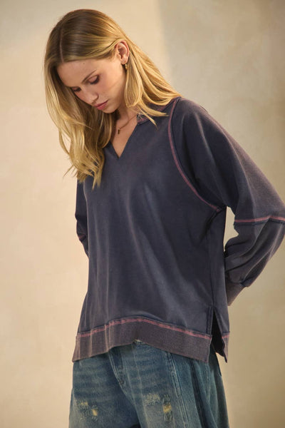 Oddi - Acid Washed Long Sleeve Sweatshirts: Washed Navy / L