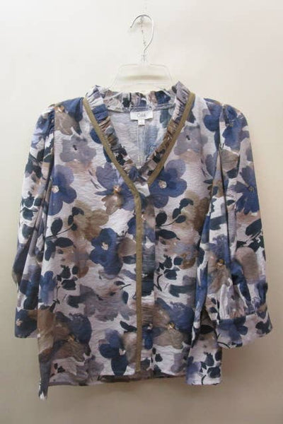 Oddi - Plus Crinkled Floral Printed Blouse: Cranberry / Plus Size / 3XL