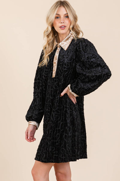 GeeGee Clothing - Plus Velvet Lace Textured Mini Dress, MD51030PL: Taupe / 2XL