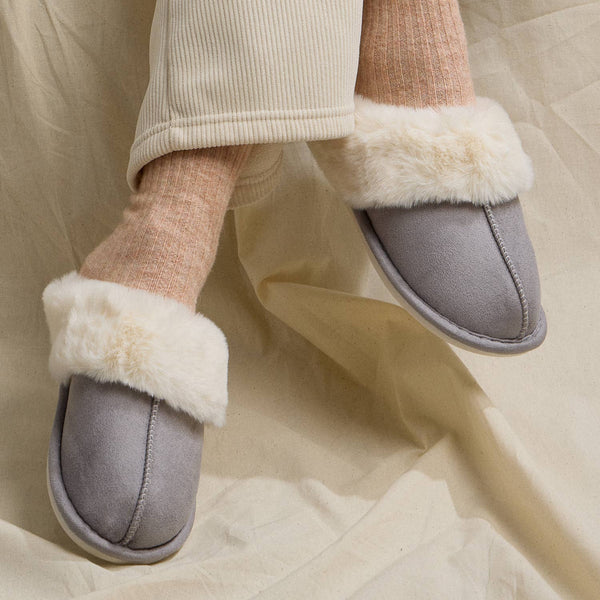 Sherpa Fur Slippers: Grey