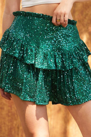 Green Sequin Ruffle Skort