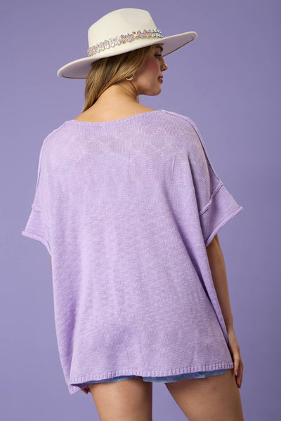 Fantastic Fawn - Short Sleeve Knit Sweater - Preorders: LAVENDER / S