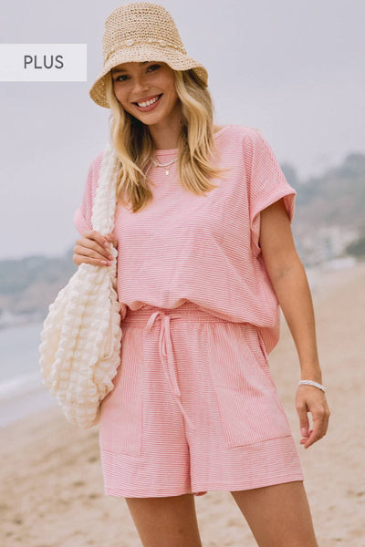 Oddi - Plus Striped French Terry Top And Shorts Set: Black / XL