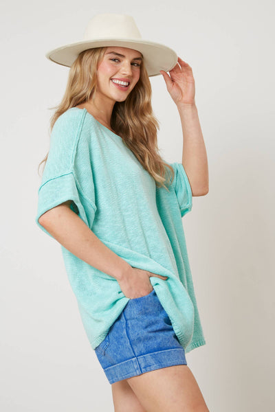 Fantastic Fawn - Short Sleeve Knit Sweater - Preorders: MINT / M