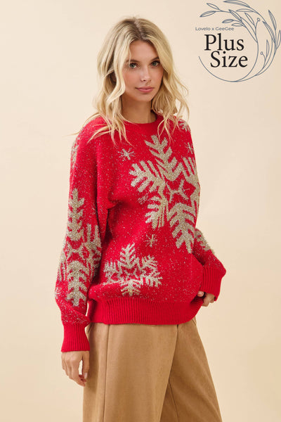 GeeGee x Lovelo - Plus Festive Red Snowflake Sweater OT51852PL: Red / 2XL