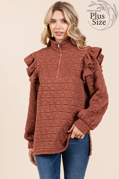 GeeGee Clothing - Plus Quilted Half-Zip Pullover Top, MT50766PL: Cream / 1XL