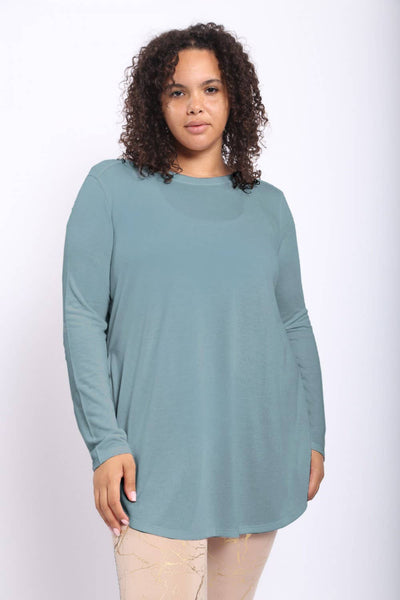 Mono B - CURVY Long Sleeve Flow Top with Side Slits: PINK / 1XL:2XL:3XL (2:2:2)