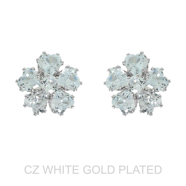 Sophia Collection - White Gold Played CZ Flower Post Stud Earrings