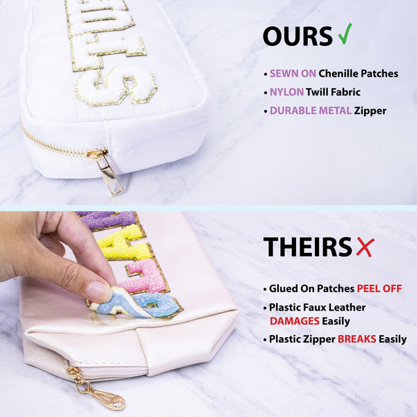 Natalia - Preppy Nylon Chenille Letter Travel Makeup Pouch - STUFF