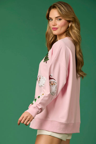 Fantastic Fawn - Santa & Xmas Tree Sequin Pull Over - Preorders: RED / L