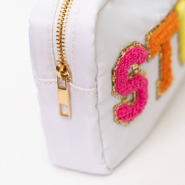 Natalia - Preppy Nylon Chenille Letter Travel Makeup Pouch - STUFF