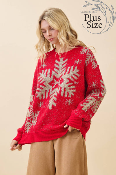 GeeGee x Lovelo - Plus Festive Red Snowflake Sweater OT51852PL: Red / 1XL