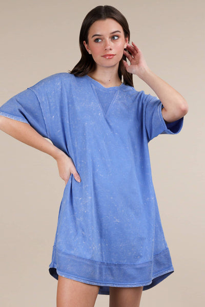 VERY J - ND31645X-PLUS Mineral Washed Comfy Casual Knit Mini Dress: BLACK / 1XL-2XL-3XL/3-2-1