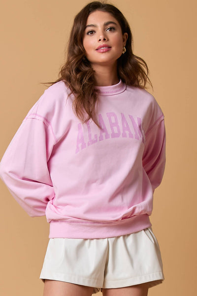 Fantastic Fawn - Alabama Printed Crewneck Sweatshirt - Preorders: LT PINK / L