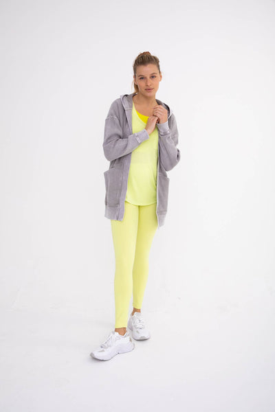 Mono B - Waffle Knit Mineral-Washed Cardigan: BLACK / S:M:L (2:2:2)