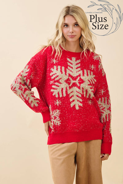 GeeGee x Lovelo - Plus Festive Red Snowflake Sweater OT51852PL: Red / 2XL