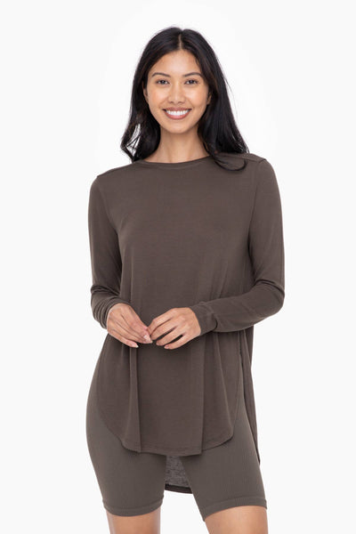 Mono B - Long Sleeve Flow Top with Side Slit: PINK / S:M:L (2:2:2)