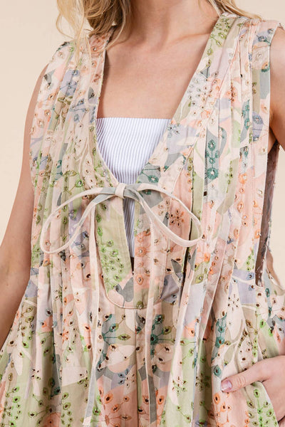 GeeGee Clothing - Plus Floral Eyelet Lace Pleated Romper, OR51432PL: Green Multi / 2XL