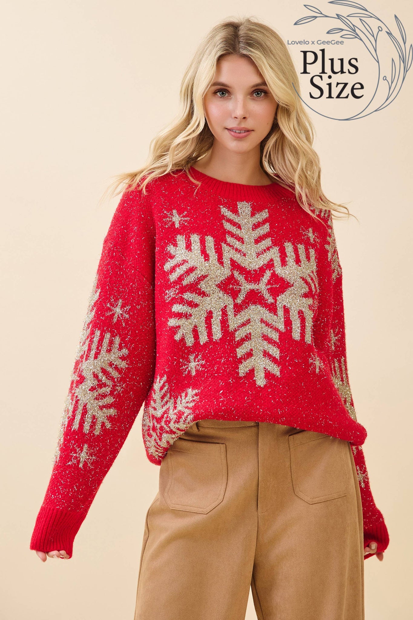 GeeGee x Lovelo - Plus Festive Red Snowflake Sweater OT51852PL: Red / 1XL