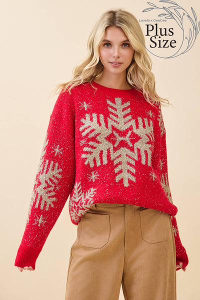 GeeGee x Lovelo - Plus Festive Red Snowflake Sweater OT51852PL: Red / 2XL