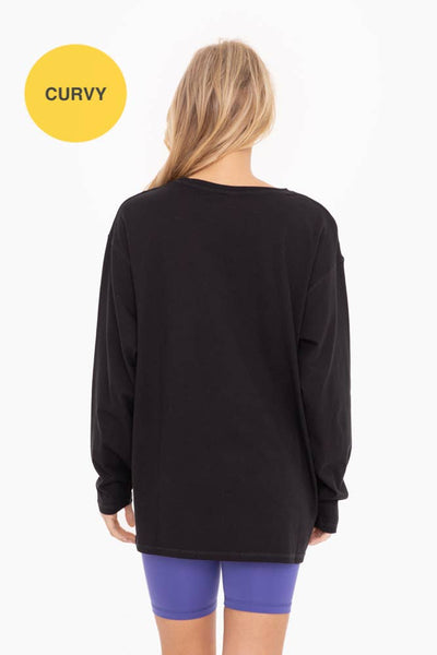 Mono B - CURVY ORGANIC COTTON LONG SLEEVE BOYFRIEND TEE: Black / 1XL:2XL:3XL (2:2:2)