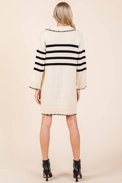 GeeGee Clothing - Plus Stripe Knit Sweater Mini Dress, OD51022PL: Cream / 1XL