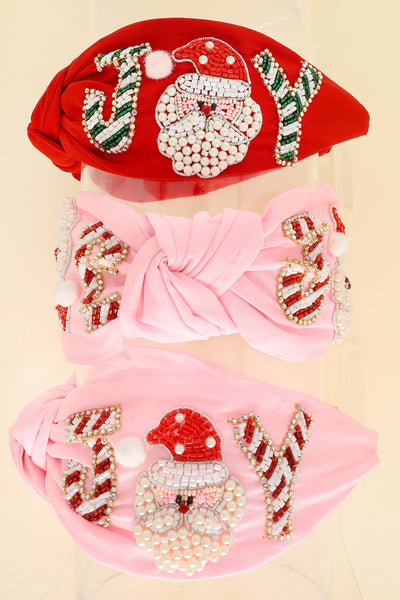 Sophia Collection - Christmas Joy Jeweled Top Knotted Headband : Red