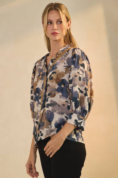 Oddi - Crinkled Floral Printed Blouse: Cranberry / S