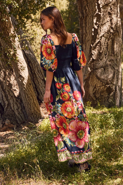 Oddi - Giant Floral Border Printed Maxi Dress: Navy Multi / S