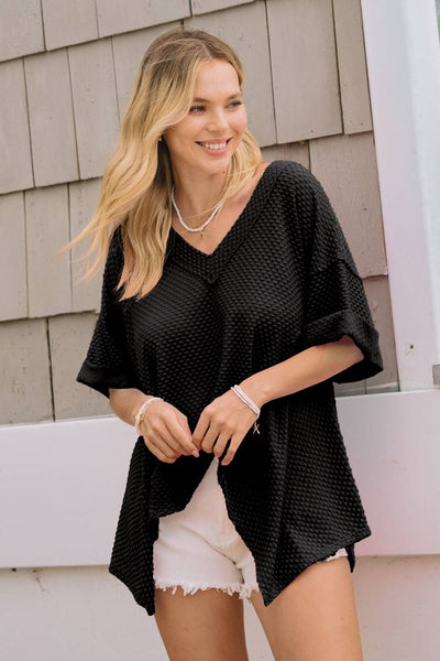 Oddi - Plus Dotted Jacquard Knit Short Sleeve Top: White / 3XL