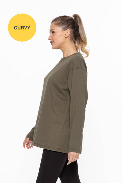 Mono B - CURVY ORGANIC COTTON LONG SLEEVE BOYFRIEND TEE: HEATHER GREY / 1XL:2XL:3XL (2:2:2)