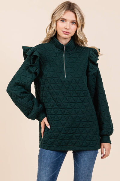 GeeGee Clothing - Quilted Half-Zip Pullover Top, MT50766: Cream / L