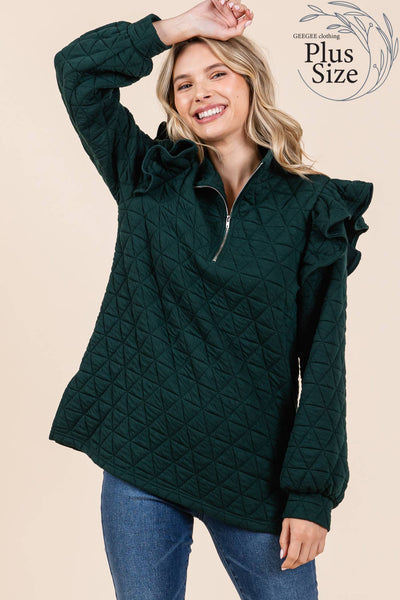 GeeGee Clothing - Plus Quilted Half-Zip Pullover Top, MT50766PL: Cream / 1XL