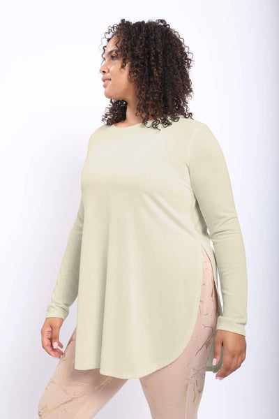 Mono B - CURVY Long Sleeve Flow Top with Side Slits: PINK / 1XL:2XL:3XL (2:2:2)