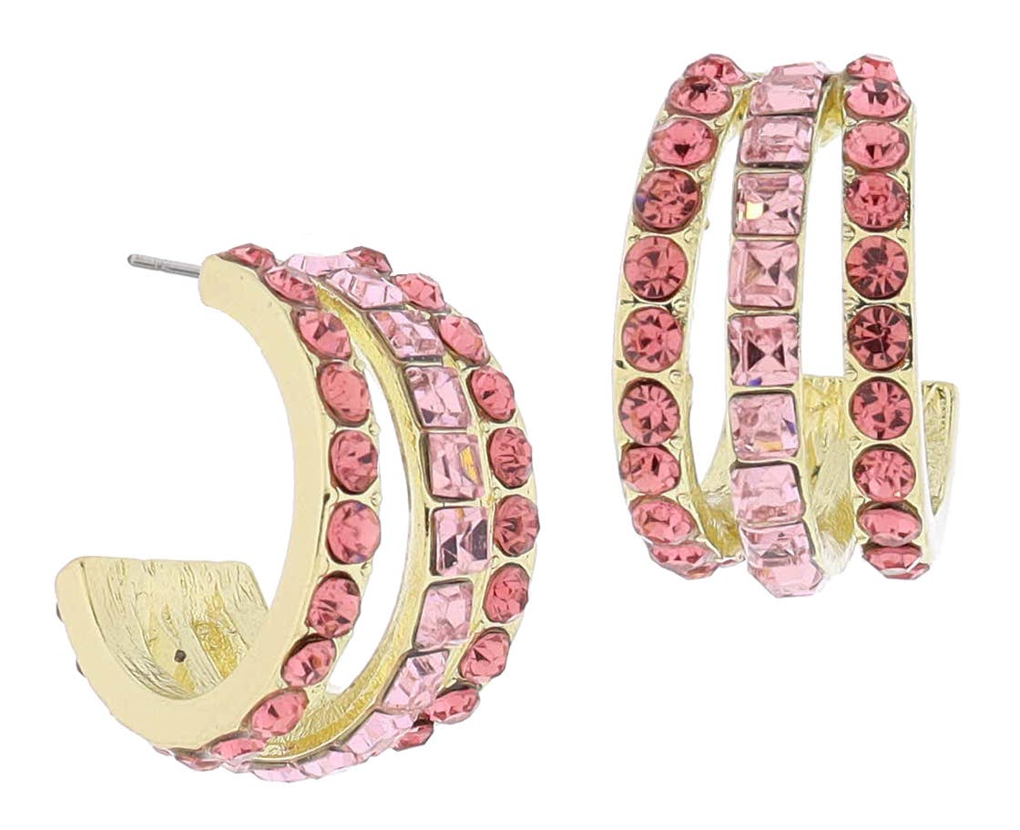 Jane Marie - Rose Crystal Hoop Cluster Earrings, .85" Top to Bottom