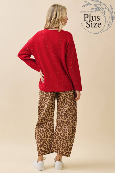 GeeGee x Lovelo - Plus Glitter Knit Sweater OT51787PL: Hunter Green / 1XL