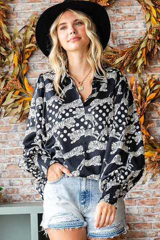 Tiger Print Satin Blouse