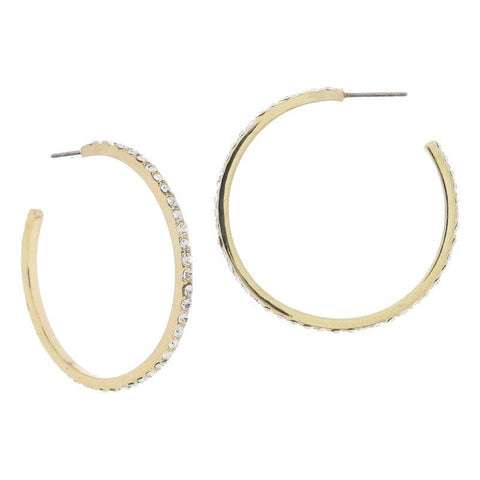 Jane Marie - 18K Gold Plated Thin Medium Crystal Hoop Earrings