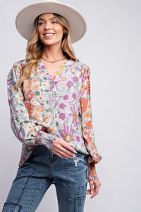 Lavender Floral Print Blouse