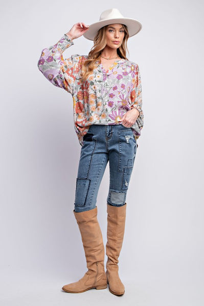 Lavender Floral Print Blouse