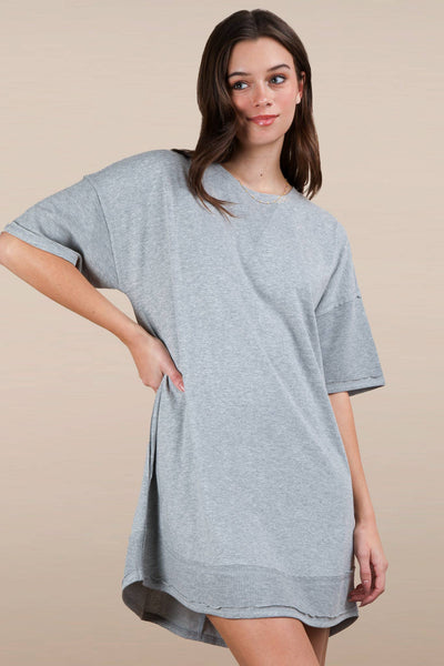 VERY J - ND31645-Mineral Washed Comfy Casual Knit Mini Dress: BLACK / S-M-L/2-2-2