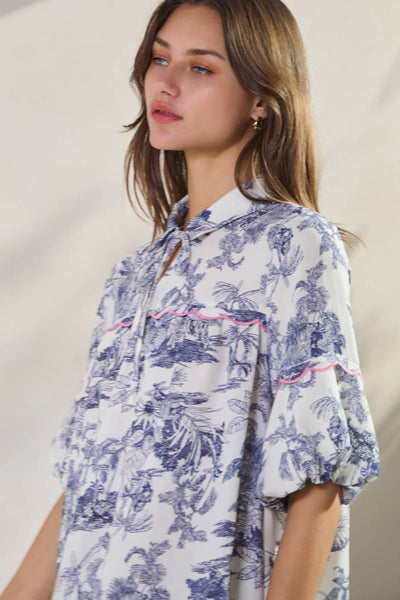 Oddi - Plus Toi De Paris Printed Blouse: Blue Multi / 3XL