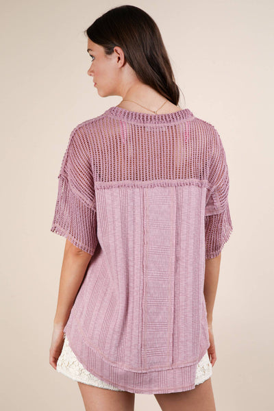 VERY J - NT12088X-PLUS SIZE Oversized Contrast Knit Comfy Casual Top: IVORY / 1XL-2XL-3XL/3-2-1